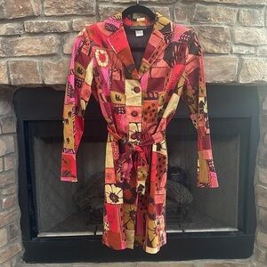 NWOT Russell Kemp pink, red, button down jacket with belt. Size 6P